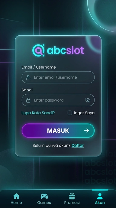 Tampilan halaman login abcslot
